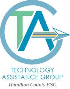 Circular G with the letters TA on the inside and an arrow pointing to the right.